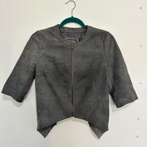 Chic Gray Women's Genuine Leather Blazer